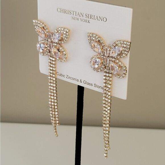 Christian Siriano Earrings Crystal Goldtone Butterfly Dangle Earrings #540 - Picture 5 of 7